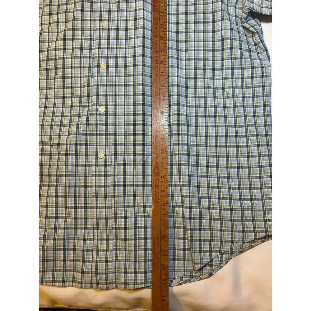 Ralph Lauren XL Classic Fit Madras 100% Cotton Plaid Shirt Blue Green Pony VTG